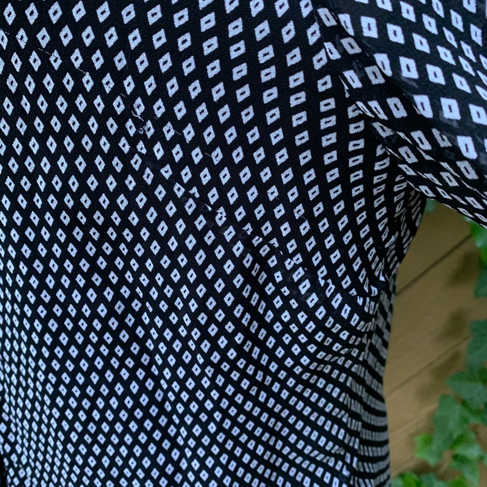 Style Co 3/4 ruffle sleeve button-up Shirt Sz 14P black white check business top - Picture 14 of 16
